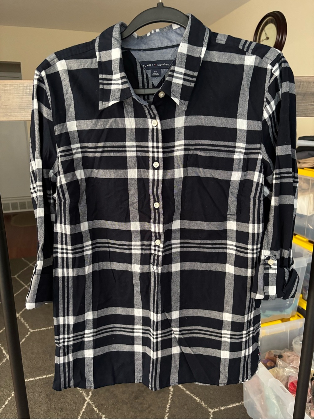 Tommy Hilfiger black and White Plaid Button-Up Tunic
